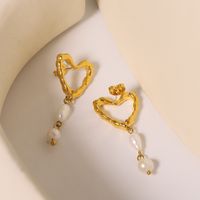 1 Pair Princess Sweet Heart Shape Inlay Titanium Steel Pearl Drop Earrings main image 1