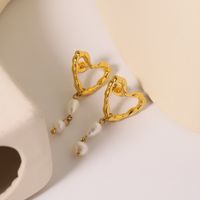 1 Pair Princess Sweet Heart Shape Inlay Titanium Steel Pearl Drop Earrings main image 5