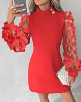 Women's Sheath Dress Sexy High Neck Long Sleeve Solid Color Knee-Length Holiday Daily main image 2