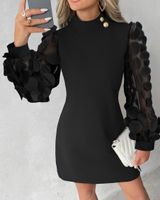 Women's Sheath Dress Sexy High Neck Long Sleeve Solid Color Knee-Length Holiday Daily main image 3