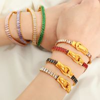 Titanium Steel 18K Gold Plated Vintage Style Inlay Colorful Zircon Bracelets main image 11