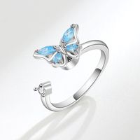 Elegant Simple Style Butterfly Copper Plating Zircon Anxiety Ring 1 Piece sku image 1