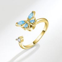 Elegant Simple Style Butterfly Copper Plating Zircon Anxiety Ring 1 Piece main image 3