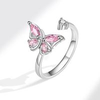 Elegant Simple Style Butterfly Copper Plating Zircon Anxiety Ring 1 Piece sku image 3