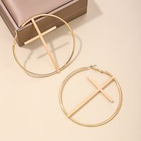 1 Pair IG Style Exaggerated Modern Style Cross Round Alloy Hoop Earrings main image 6