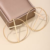 1 Pair IG Style Exaggerated Modern Style Cross Round Alloy Hoop Earrings main image 3