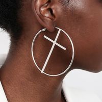 1 Pair IG Style Exaggerated Modern Style Cross Round Alloy Hoop Earrings main image 4