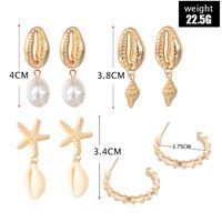 Simple Style C Shape Pearl Shell Alloy Plating Women's Ear Studs 4 Pairs main image 2