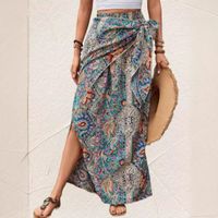Sommer Vintage-Stil Cashewnüsse Polyester Knielang Röcke main image 4