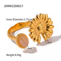 Casual Simple Style Flower 304 Stainless Steel Plating Natural Stone Open Rings 1 Piece main image 2