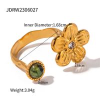 Casual Simple Style Flower 304 Stainless Steel Plating Natural Stone Open Rings 1 Piece sku image 5