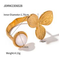 Casual Simple Style Flower 304 Stainless Steel Plating Natural Stone Open Rings 1 Piece sku image 2