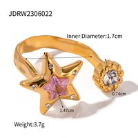 Casual Simple Style Flower 304 Stainless Steel Plating Natural Stone Open Rings 1 Piece sku image 4