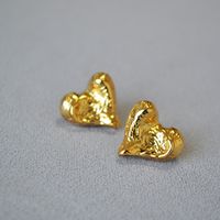 Elegant Simple Style Heart Shape Brass Plating Pleated Ear Studs 1 Pair sku image 3