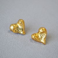 Elegant Simple Style Heart Shape Brass Plating Pleated Ear Studs 1 Pair main image 3