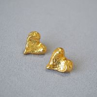 Elegant Simple Style Heart Shape Brass Plating Pleated Ear Studs 1 Pair sku image 1