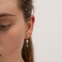 Elegant Simple Style Geometric 304 Stainless Steel Turquoise Freshwater Pearl Drop Earrings 1 Pair main image 6