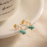 Elegant Simple Style Geometric 304 Stainless Steel Turquoise Freshwater Pearl Drop Earrings 1 Pair main image 5