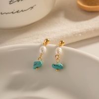 Elegant Simple Style Geometric 304 Stainless Steel Turquoise Freshwater Pearl Drop Earrings 1 Pair main image 4
