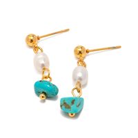Elegant Simple Style Geometric 304 Stainless Steel Turquoise Freshwater Pearl Drop Earrings 1 Pair main image 3