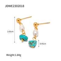 Elegant Simple Style Geometric 304 Stainless Steel Turquoise Freshwater Pearl Drop Earrings 1 Pair main image 2