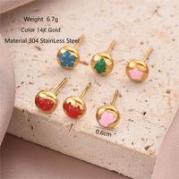 1 Set Cute Simple Style Christmas Tree Heart Shape Snowflake Enamel 304 Stainless Steel 14K Gold Plated Ear Studs sku image 1