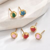 1 Set Cute Simple Style Christmas Tree Heart Shape Snowflake Enamel 304 Stainless Steel 14K Gold Plated Ear Studs main image 1