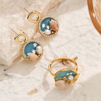 Copper 14K Gold Plated 18K Gold Plated Vacation Beach Enamel Inlay Conch Freshwater Pearl Zircon Rings Earrings main image 7