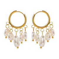 1 Pair IG Style Modern Style Classic Style Oval Plating Inlay 316 Stainless Steel  Resin Pearl 18K Gold Plated Drop Earrings main image 3