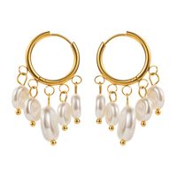 1 Par Estilo IG Estilo Moderno Estilo Clásico Oval Enchapado Embutido Acero Inoxidable 316 Resina Perla Chapados en oro de 18k Pendientes De Gota main image 3