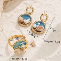 Copper 14K Gold Plated 18K Gold Plated Vacation Beach Enamel Inlay Conch Freshwater Pearl Zircon Rings Earrings sku image 1
