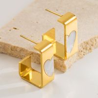 1 Pair Vacation Modern Style Classic Style Square Heart Shape Inlay 316 Stainless Steel  Resin 14K Gold Plated Ear Studs main image 4