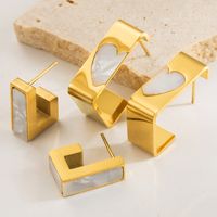 1 Pair Vacation Modern Style Classic Style Square Heart Shape Inlay 316 Stainless Steel  Resin 14K Gold Plated Ear Studs main image 1