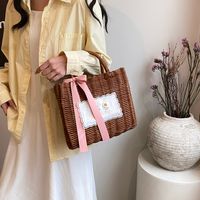 Women's Straw Letter Flower Vacation Open Straw Bag main image 3
