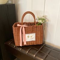 Women's Straw Letter Flower Vacation Open Straw Bag main image video