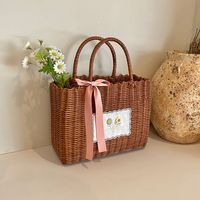 Women's Straw Letter Flower Vacation Open Straw Bag main image 4