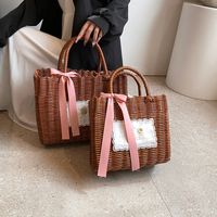 Women's Straw Letter Flower Vacation Open Straw Bag main image 6