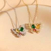 Titanium Steel 18K Gold Plated Casual Commute Plating Diamond Moon Snake Butterfly Resin Opal Zircon Pendant Necklace main image 7