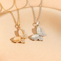 Titanium Steel 18K Gold Plated Casual Commute Plating Diamond Moon Snake Butterfly Resin Opal Zircon Pendant Necklace main image 9