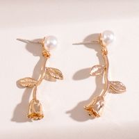 1 Pair Sweet Flower Inlay Alloy Pearl Drop Earrings sku image 1