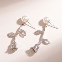 1 Pair Sweet Flower Inlay Alloy Pearl Drop Earrings main image 3