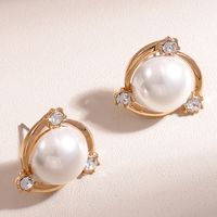 1 Pair Sweet Solid Color Inlay Alloy Rhinestone Rhinestones Pearl Ear Studs sku image 1