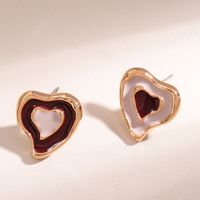 1 Pair Sweet Heart Shape Enamel Alloy Ear Studs sku image 2