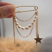 Simple Style Classic Style Pentagram 304 Stainless Steel Baroque Pearls Copper Beaded Women's Brooches 1 Piece main image 7