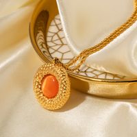 Edelstahl 304 18 Karat Vergoldet Einfacher Stil Klassischer Stil Inlay Einfarbig Opal Halskette Mit Anhänger main image 2