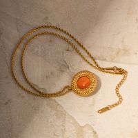 Edelstahl 304 18 Karat Vergoldet Einfacher Stil Klassischer Stil Inlay Einfarbig Opal Halskette Mit Anhänger main image 5