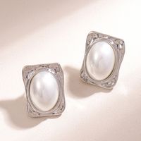 1 Pair Sweet Square Oval Inlay Alloy Pearl Pearl Ear Studs main image 1