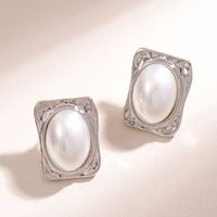 1 Pair Sweet Square Oval Inlay Alloy Pearl Pearl Ear Studs main image 4