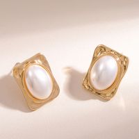 1 Pair Sweet Square Oval Inlay Alloy Pearl Pearl Ear Studs main image 3