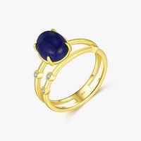 Sterling Silver 14K Gold Plated Simple Style Classic Style Commute Inlay Oval Lapis Lazuli Rings sku image 1